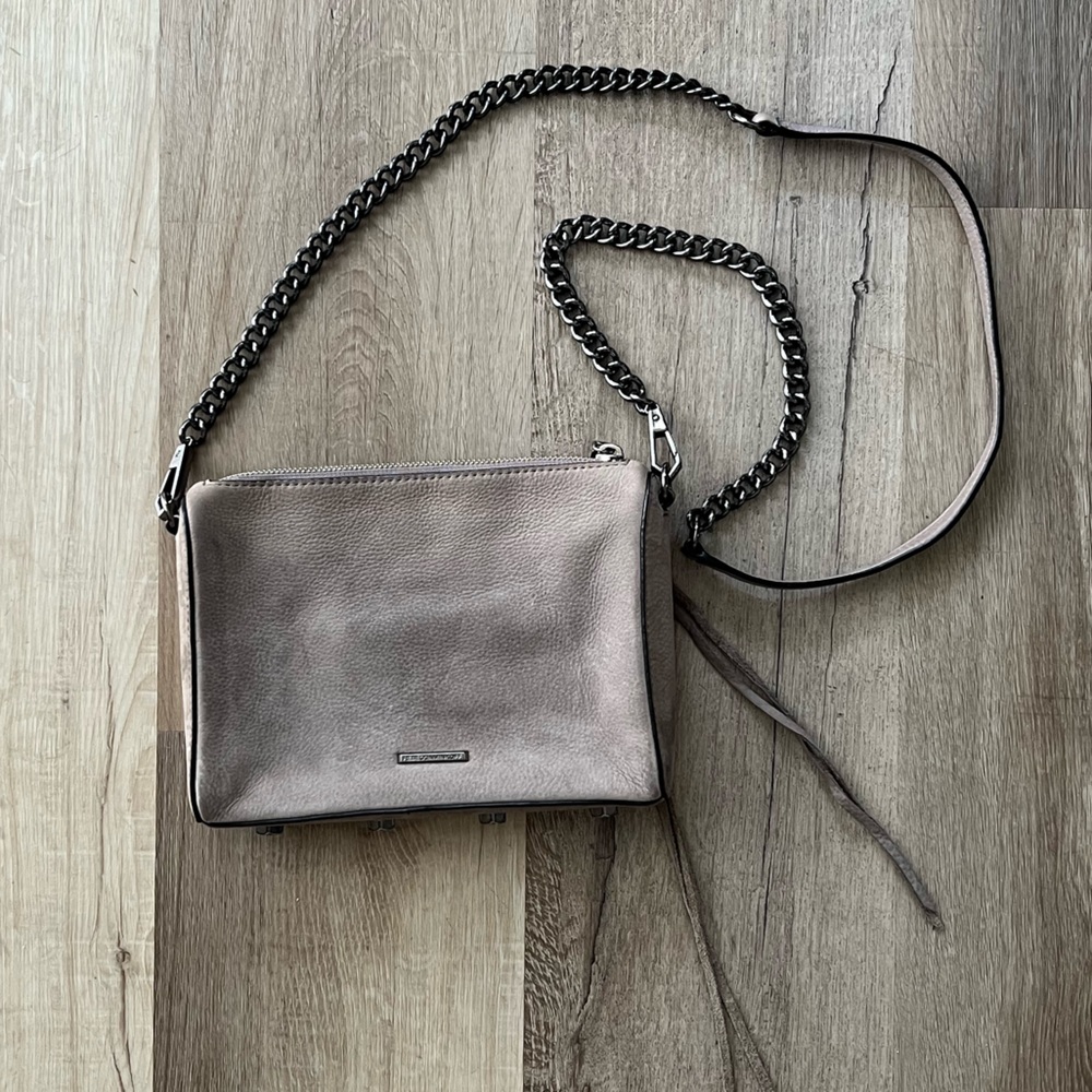 Rebecca Minkoff Taupe Leather Crossbody Bag with Gunmetal Chain - Picture 4 of 9